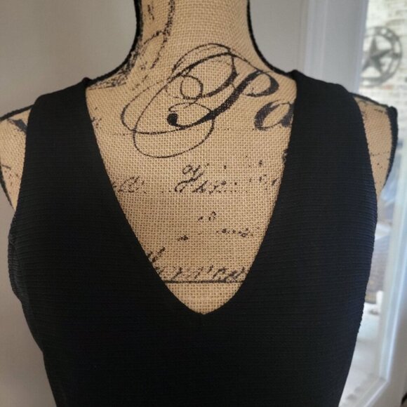 Forever 21 Black Sleeveless Ribbed Textured V-Neck Fit & Flare Dress-L - Picture 4 of 8